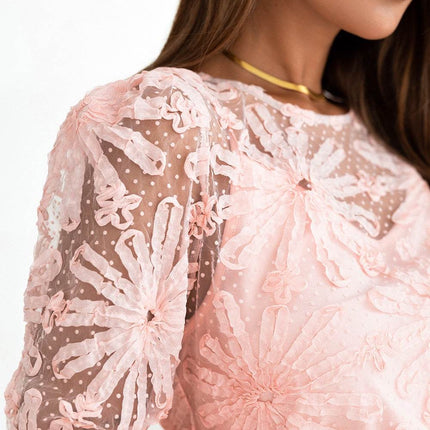 Flower Dotted Ruffled Sleeve Mesh Top - MimiStylez