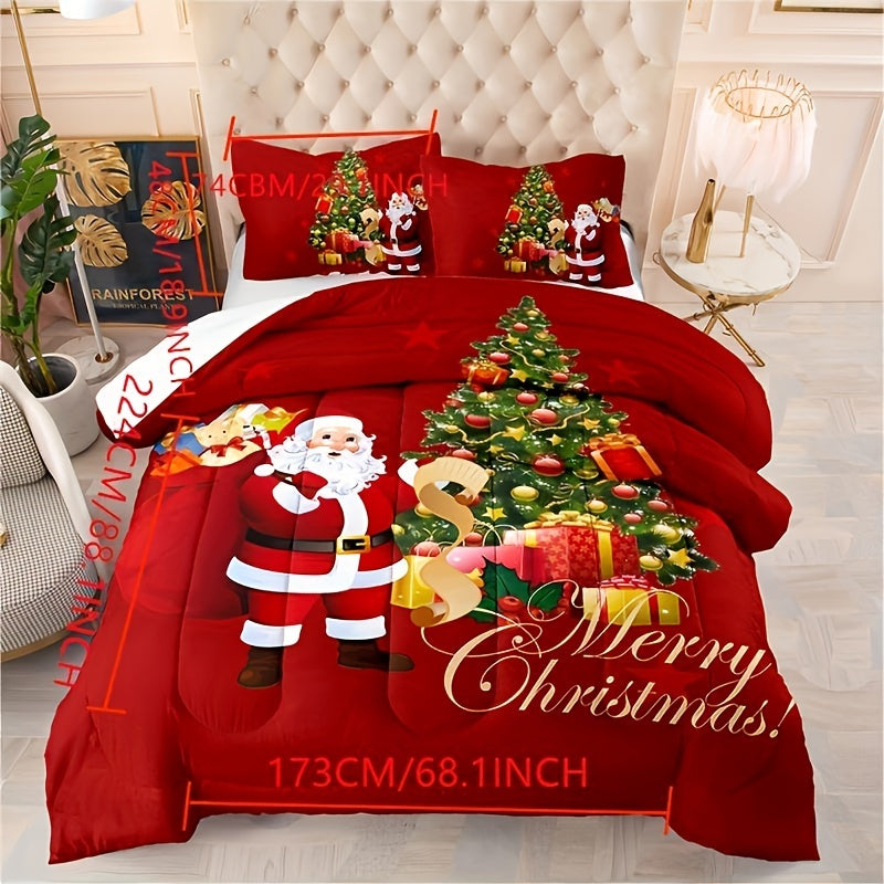 3pcs Christmas Theme Comforter Set (1*Comforter + 2*Pillowcase, Without Core), Santa Claus Christmas Tree Merry Christmas For Boys And Girls Super Soft And Comfortable Bedding Digital Print Quilt Core