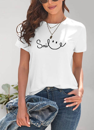 SMILE Round Neck Short Sleeve T-Shirt - MimiStylez
