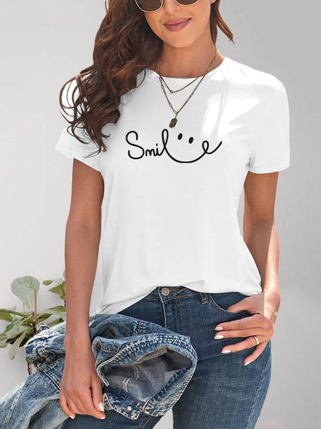 SMILE Round Neck Short Sleeve T-Shirt - MimiStylez