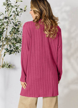 Basic Bae Full Size Ribbed Open Front Cardigan with Pockets - MimiStylez