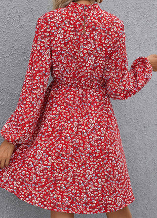 Floral Mock Neck Long Sleeve Dress - MimiStylez