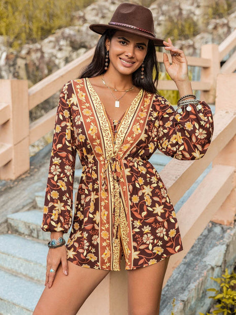 V-Neck Long Sleeve Romper - MimiStylez