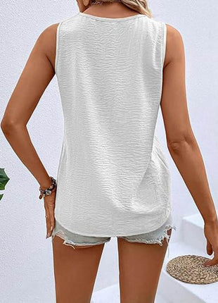 Full Size Decorative Button V-Neck Tank - MimiStylez