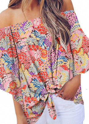 Tied Printed Off-Shoulder Half Sleeve Blouse - MimiStylez