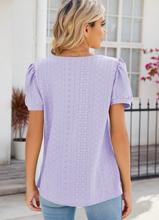 Eyelet Puff Sleeve T-Shirt - MimiStylez