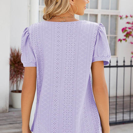 Eyelet Puff Sleeve T-Shirt - MimiStylez
