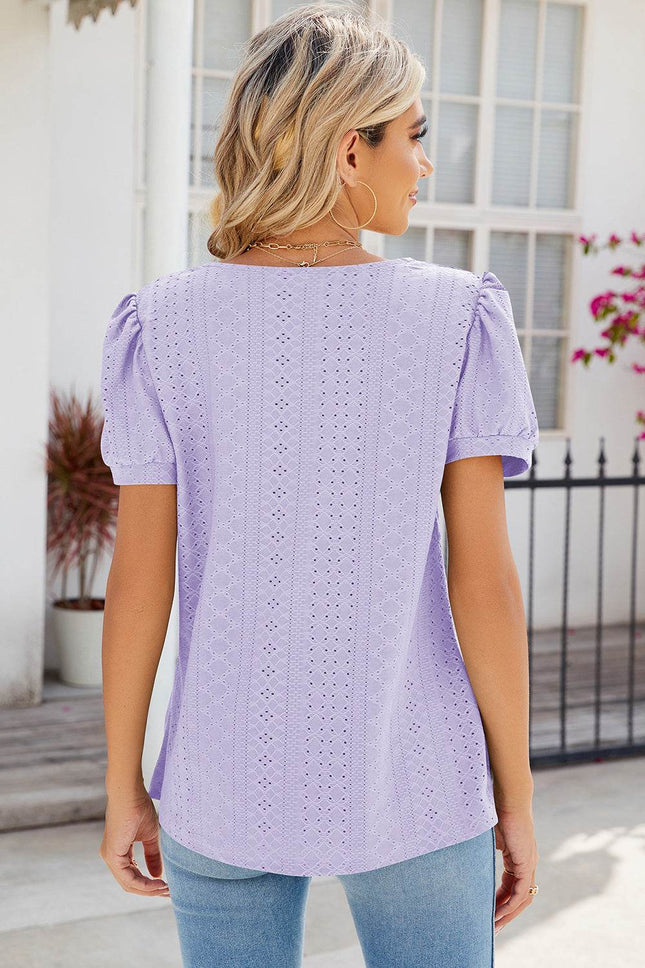 Eyelet Puff Sleeve T-Shirt - MimiStylez