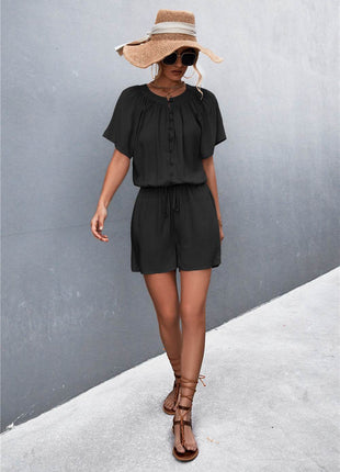 Buttoned Gather Detail Romper - MimiStylez
