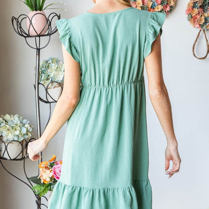 Heimish Full Size Short Sleeve V Neck Ruffled Hem Dress - MimiStylez