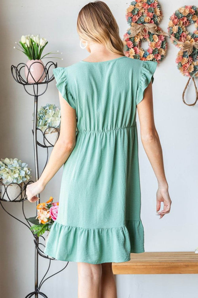 Heimish Full Size Short Sleeve V Neck Ruffled Hem Dress - MimiStylez