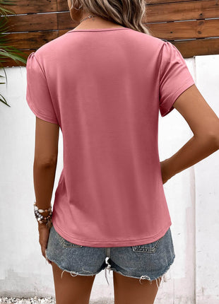 Strappy V-Neck Petal Sleeve Top - MimiStylez