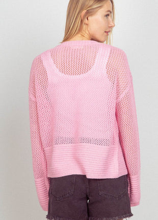 VERY J Eyelet Open Front Long Sleeve Cardigan - MimiStylez