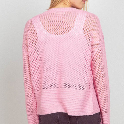 VERY J Eyelet Open Front Long Sleeve Cardigan - MimiStylez