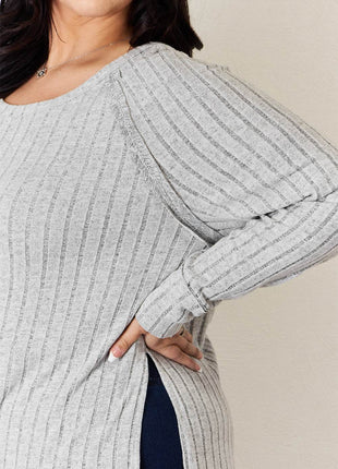 Basic Bae Full Size Ribbed Round Neck Slit T-Shirt - MimiStylez