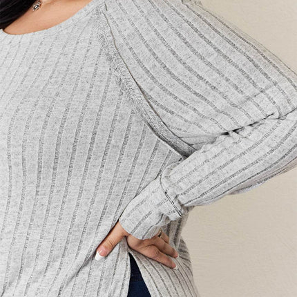 Basic Bae Full Size Ribbed Round Neck Slit T-Shirt - MimiStylez