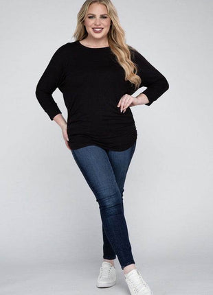 Plus Luxe Rayon Boat Neck 3/4 Sleeve Top - MimiStylez