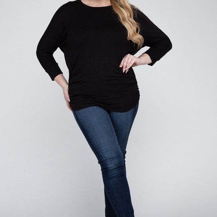 Plus Luxe Rayon Boat Neck 3/4 Sleeve Top - MimiStylez