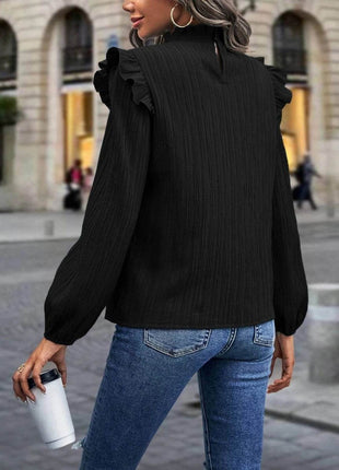 Mock Neck Ruffle Shoulder Blouse - MimiStylez