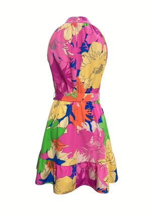 Tied Printed Mock Neck Sleeveless Dress - MimiStylez