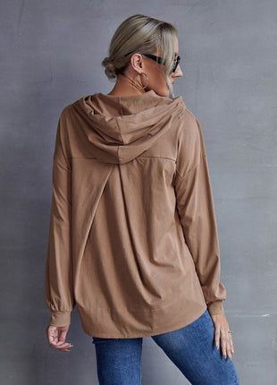 Drawstring Pocketed Dropped Shoulder Hoodie - MimiStylez
