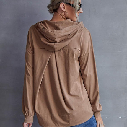Drawstring Pocketed Dropped Shoulder Hoodie - MimiStylez