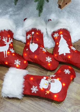 Christmas Ornament With Light Burlap Embroidery Sock Gift Bag