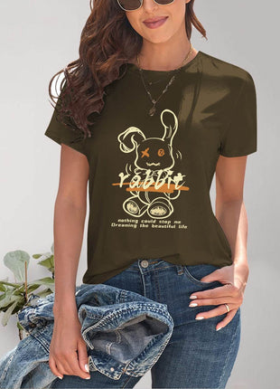 Rabbit Graphic Round Neck Short Sleeve T-Shirt - MimiStylez