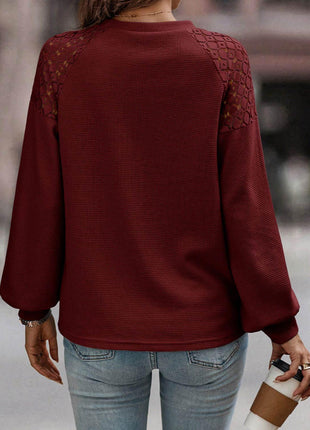 Lantern Sleeve Round Neck Blouse - MimiStylez