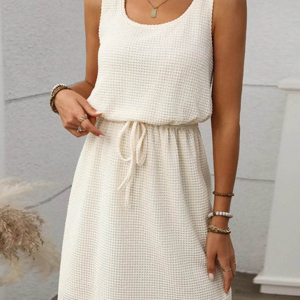 Waffle-Knit Drawstring Mini Tank Dress - MimiStylez