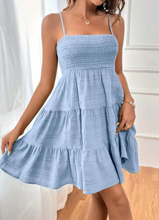 Smocked Tiered Sleeveless Mini Dress - MimiStylez