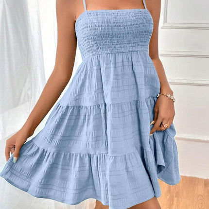 Smocked Tiered Sleeveless Mini Dress - MimiStylez