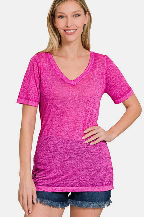 Zenana V-Neck Short Sleeve T-Shirt - MimiStylez