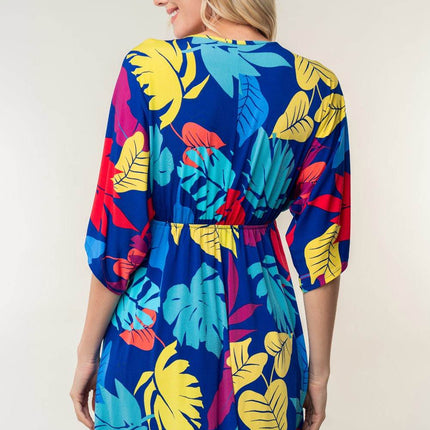 White Birch Full Size Printed V-Neck Mini Dress - MimiStylez