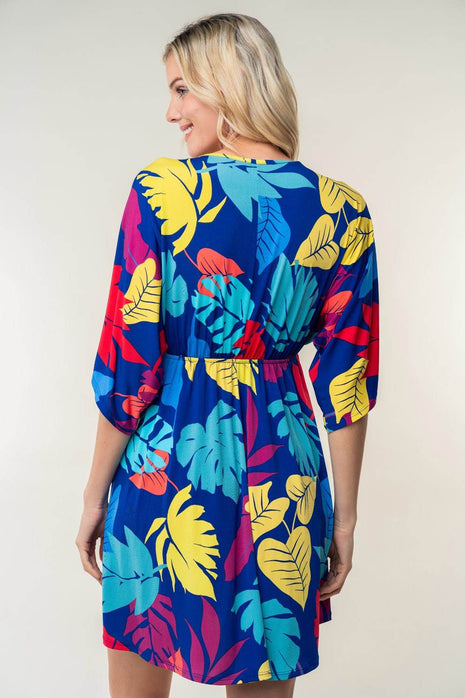 White Birch Full Size Printed V-Neck Mini Dress - MimiStylez