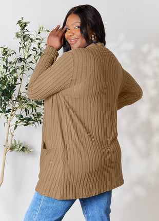Basic Bae Full Size Ribbed Open Front Cardigan with Pockets - MimiStylez