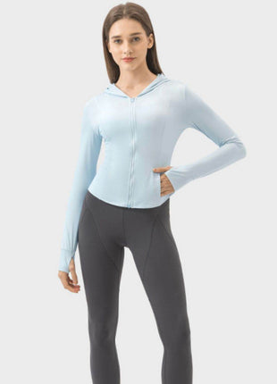 Pocketed Zip Up Hooded Long Sleeve Active Outerwear - MimiStylez