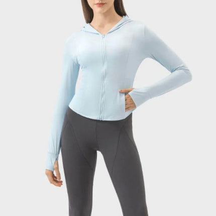 Pocketed Zip Up Hooded Long Sleeve Active Outerwear - MimiStylez