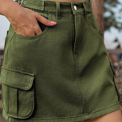 Adjustable Waist Denim Skirt with Pockets - MimiStylez