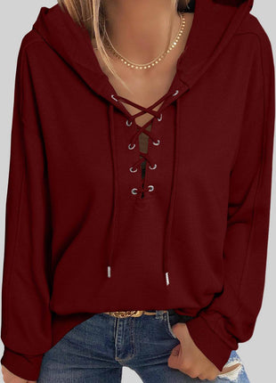 Lace-Up Dropped Shoulder Hoodie - MimiStylez