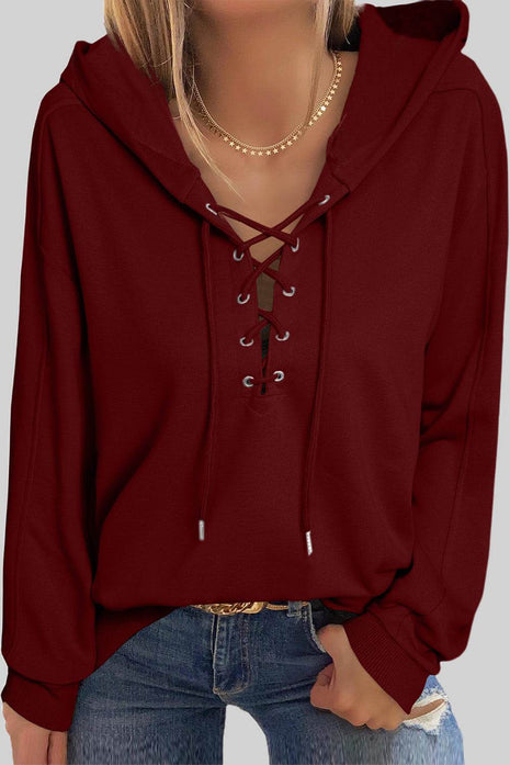 Lace-Up Dropped Shoulder Hoodie - MimiStylez