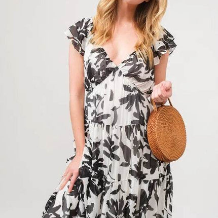 And The Why Ruffled Sleeve Tiered Floral Print Maxi Dress - MimiStylez