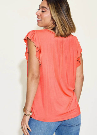 Basic Bae Full Size Bamboo Notched Ruffled Short Sleeve T-Shirt - MimiStylez