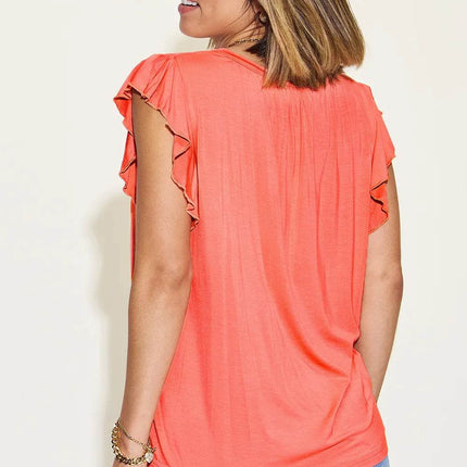Basic Bae Full Size Bamboo Notched Ruffled Short Sleeve T-Shirt - MimiStylez
