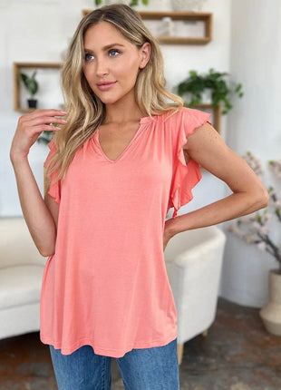 Basic Bae Full Size Bamboo Notched Ruffled Short Sleeve T-Shirt - MimiStylez