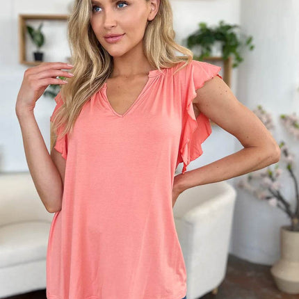 Basic Bae Full Size Bamboo Notched Ruffled Short Sleeve T-Shirt - MimiStylez
