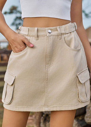 Adjustable Waist Denim Skirt with Pockets - MimiStylez