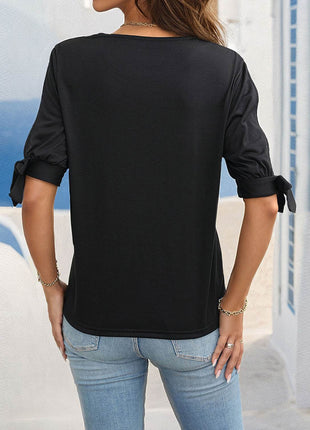 Round Neck Split Sleeve Blouse - MimiStylez