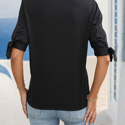 Round Neck Split Sleeve Blouse - MimiStylez