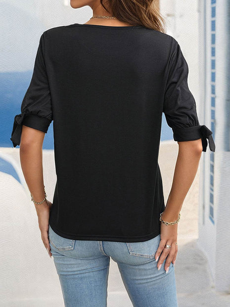 Round Neck Split Sleeve Blouse - MimiStylez